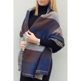 Stylish Plaid and Houndstooth Pattern Tassel Warmth Reversible Scarf For Women